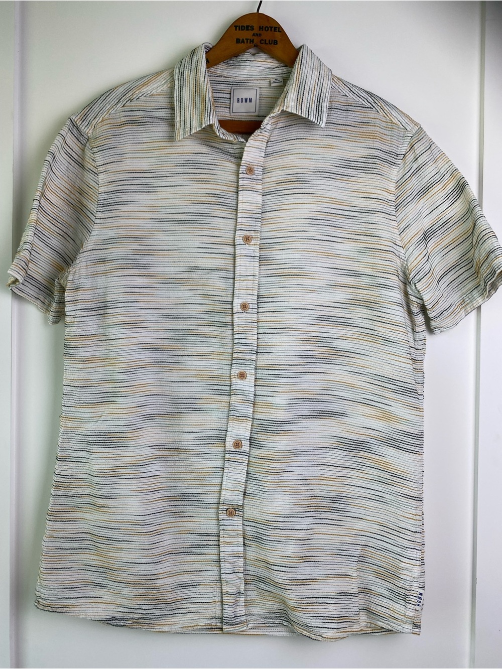 ROWM Short-Sleeve Striped Button-Up Shirt in Light Multi